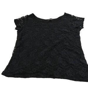 G Collection Black Open Knit Overlay Blouse Size 2X Goth Witchy‎